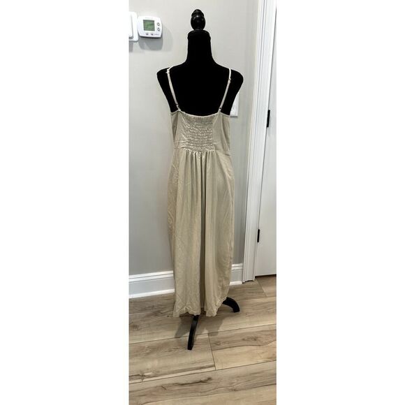 New Look Linen Blend Strappy Midi Dress Neutral Beige Buttons - Size XL - Picture 2 of 11